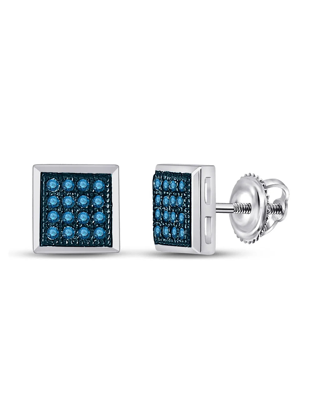 Blue Color Enhanced Diamond Square Cluster Stud Earrings M53292
