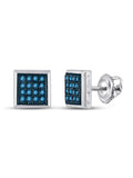 Blue Color Enhanced Diamond Square Cluster Stud Earrings M53292