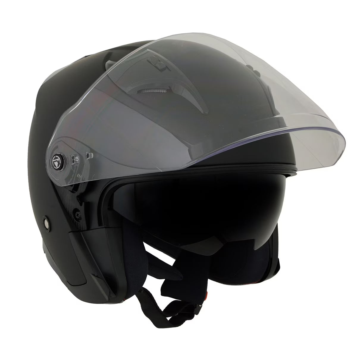 Matte Black Open Face 3/4 Helmet with Drop Down Tinted Visor Y1686