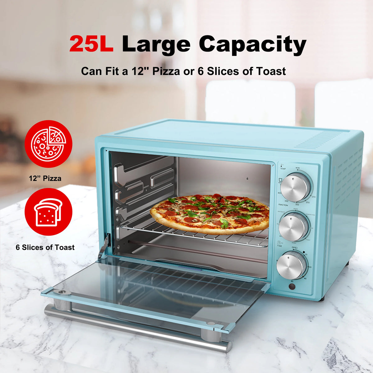 Blue Retro Toaster Oven with Convection, 1500W, 0.9 Cu.Ft W660273
