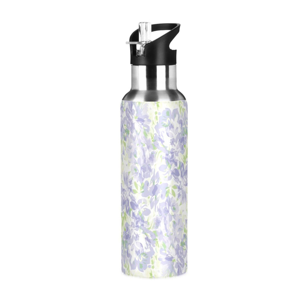 Purple Green Floral Stainless Steel Water Bottle with Straw Lid 20 OZ C688
