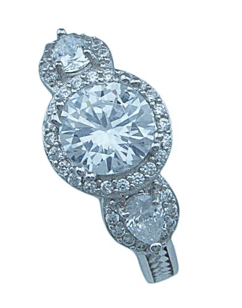 925 Sterling Silver Three Stone Halo Promise Ring L4822