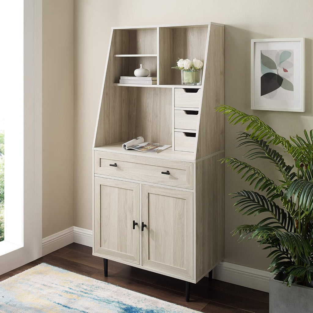 64 Inch Dark Walnut Wood Secretary Hutch Desk W6202