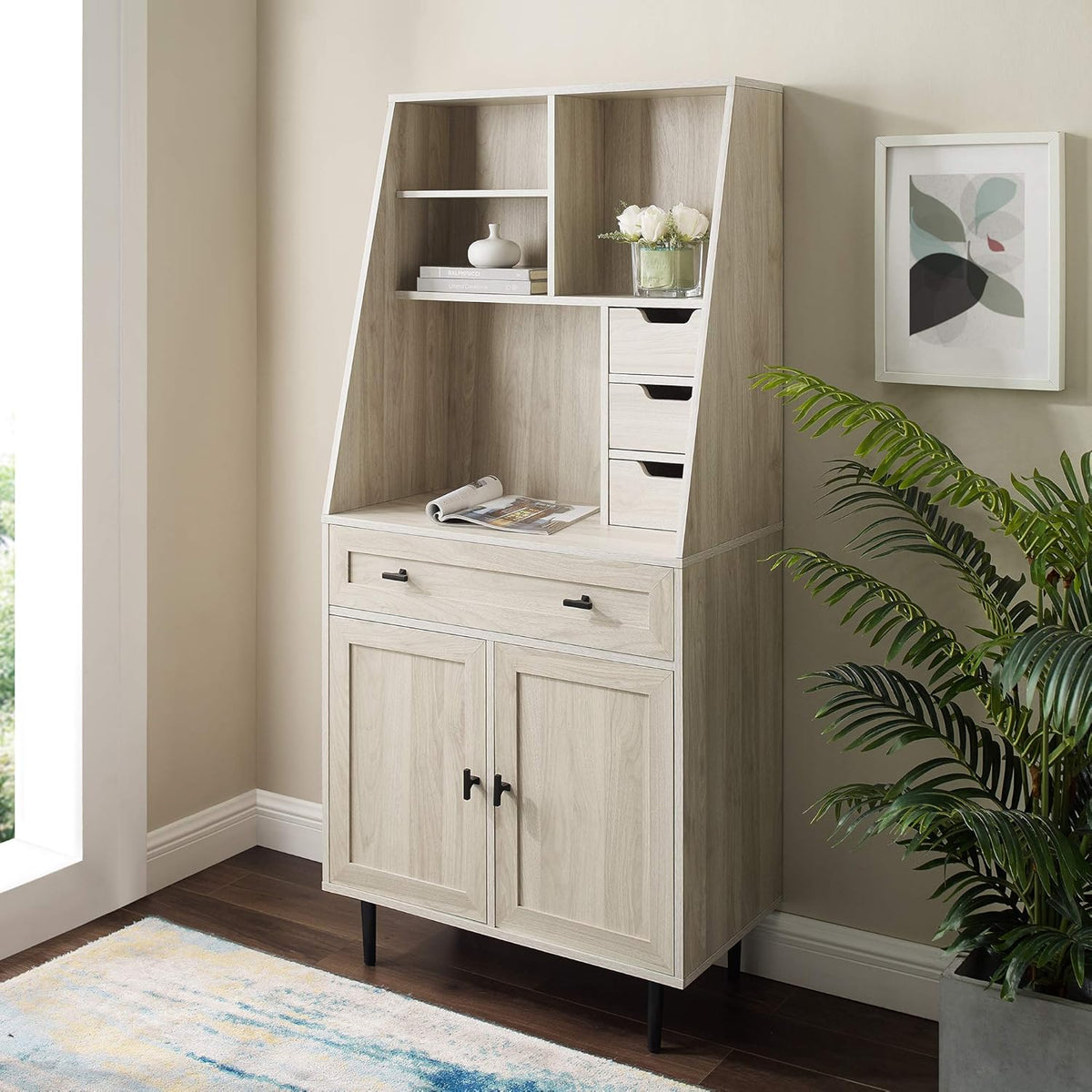 64 Inch Dark Walnut Wood Secretary Hutch Desk W6202