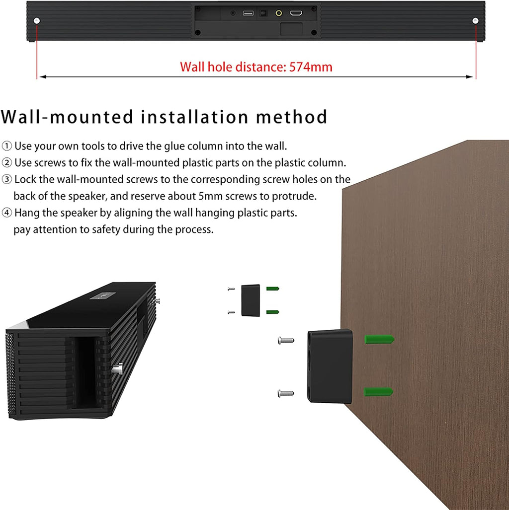 Soundbar with Built-in Subwoofer, Bluetooth 5.0, HDMI, USB, Optical, AUX, Wall Mountable Y14521
