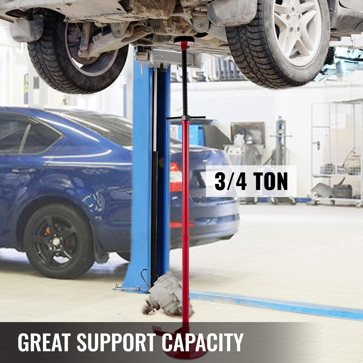 Underhoist Stand 3/4 Ton Capacity Pole Jack Heavy Duty Jack Stand Car Support Jack Lifting from 1.5 m to 2.0 m, Round Base, with Pedal, Red Pack of 2 B643279