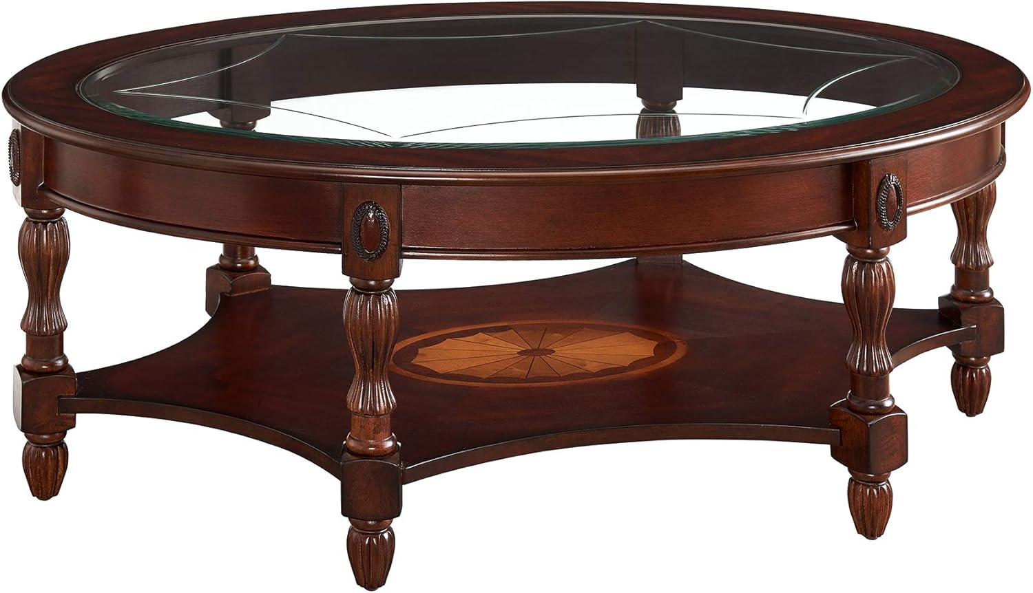 Solid Wood Console Table with Tempered Glass and Storage Shelf Walnut D151