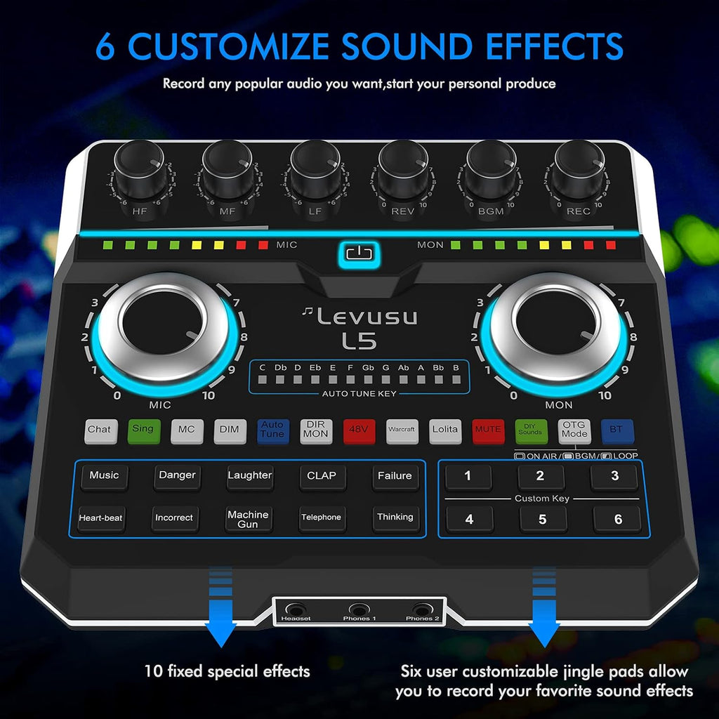 USB Digital Audio Interface with DJ Mixer and Live Sound Card, XLR, Phantom Power, Portable Podcast Studio Equipment U2304