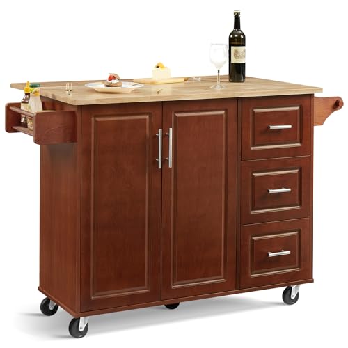 Black Rolling Kitchen Island with Storage and Drop Leaf D9267