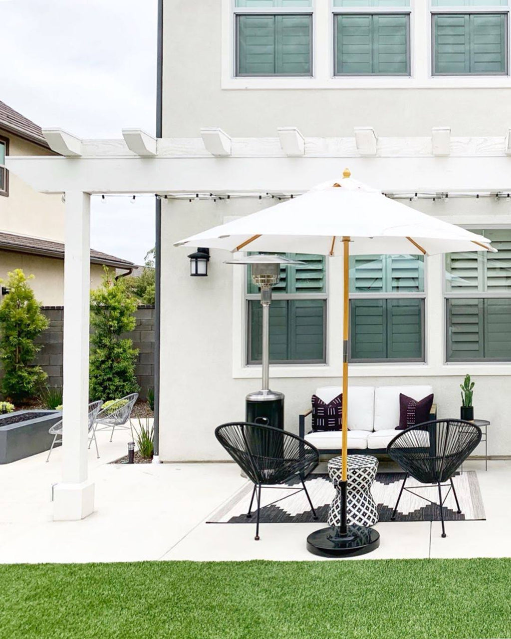 7.5 ft. Dark Wood Cafe Brass Sunbrella Umbrella V4448