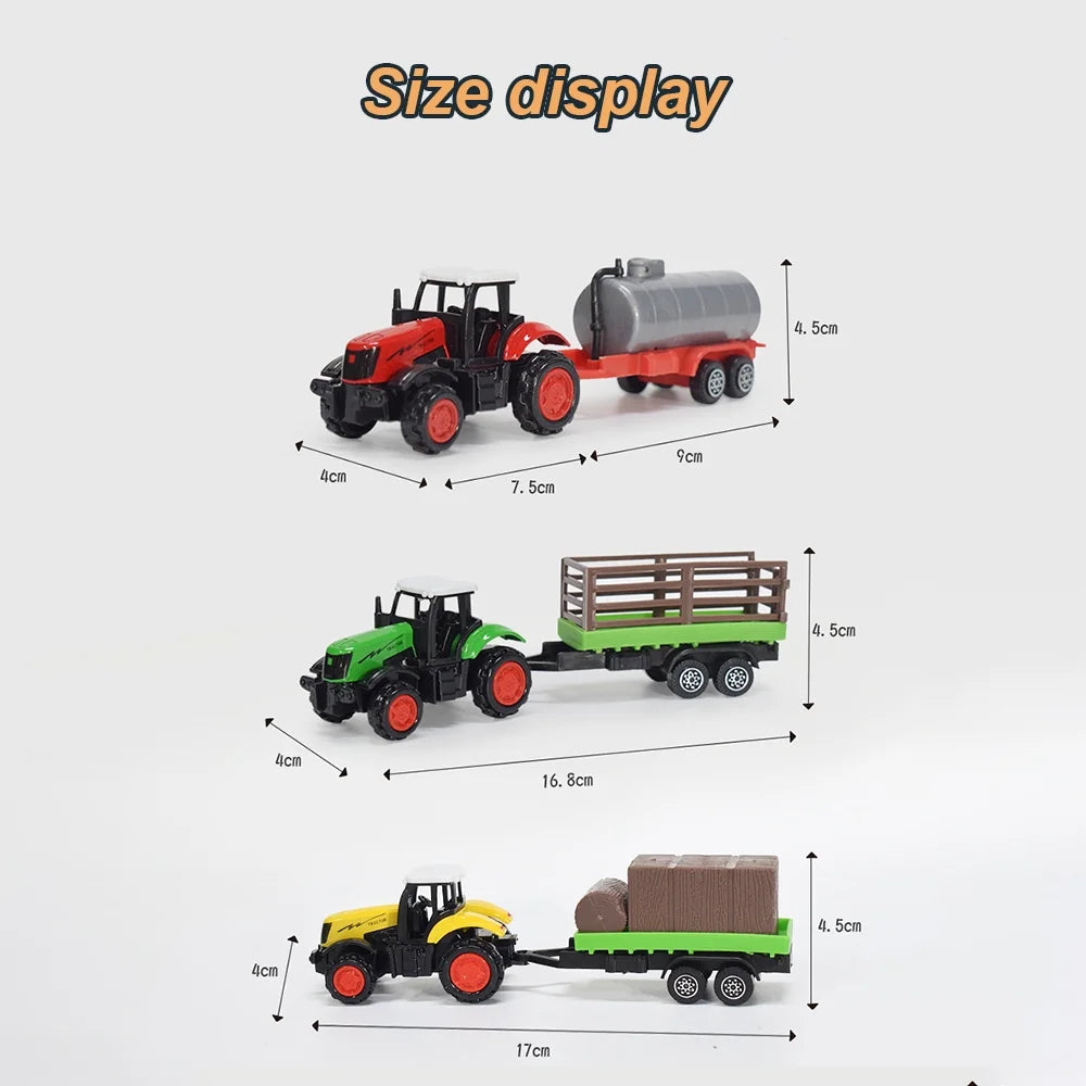 1:64 3PCS Die-Cast Metal Farm Tractors Truck and Trailers Set Toy G58919