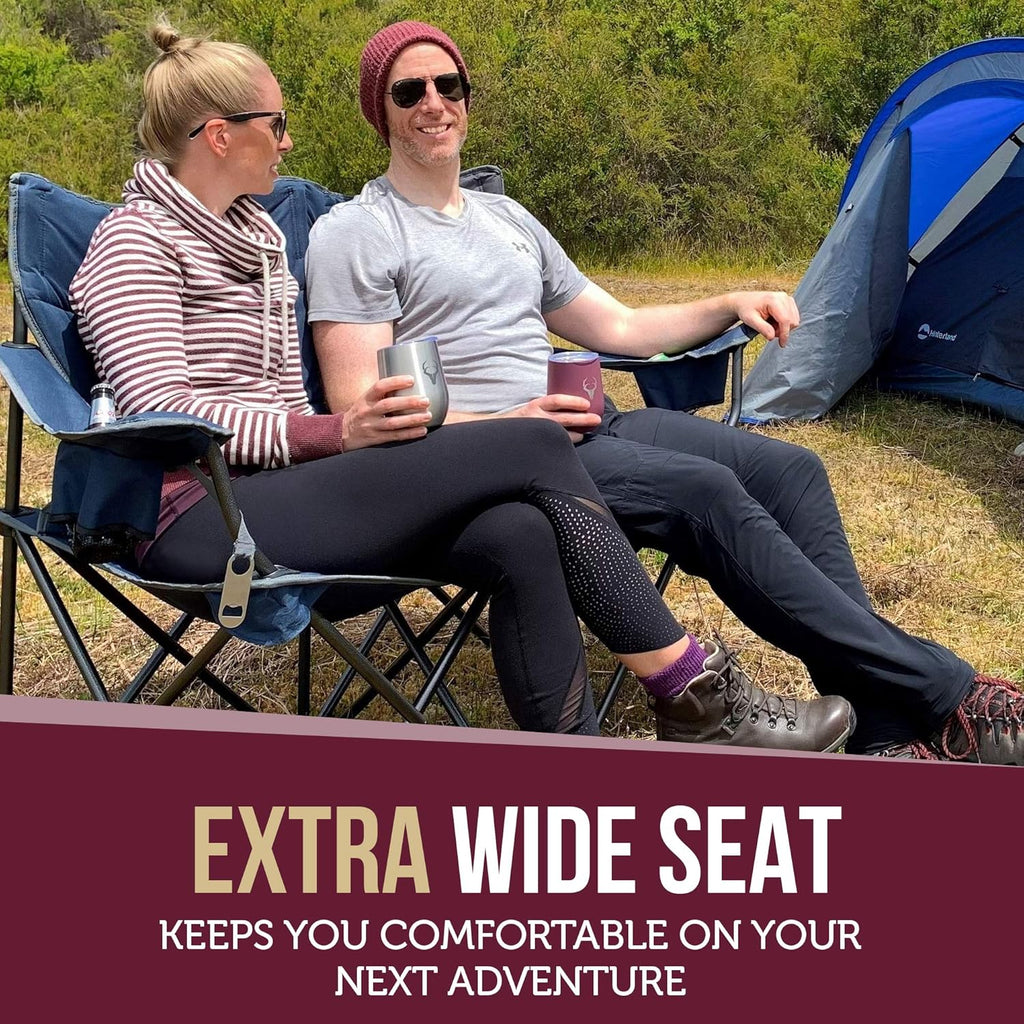 Heavy Duty Double Outdoor Folding Camping Chair with Bottle Opener, Ocean Blue and Charcoal E179553