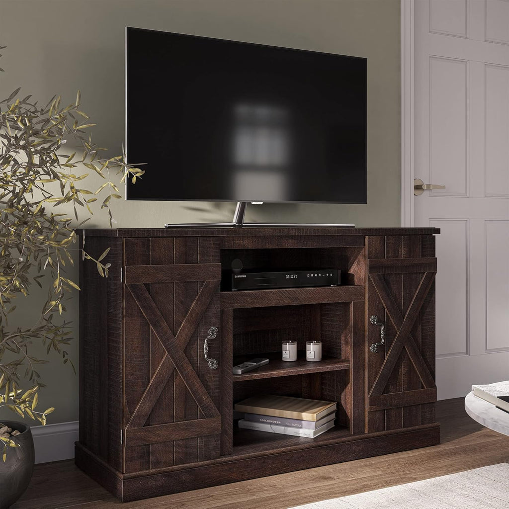 Industrial Electric Fireplace TV Stand with Open Storage Shelves and Cabinets B625