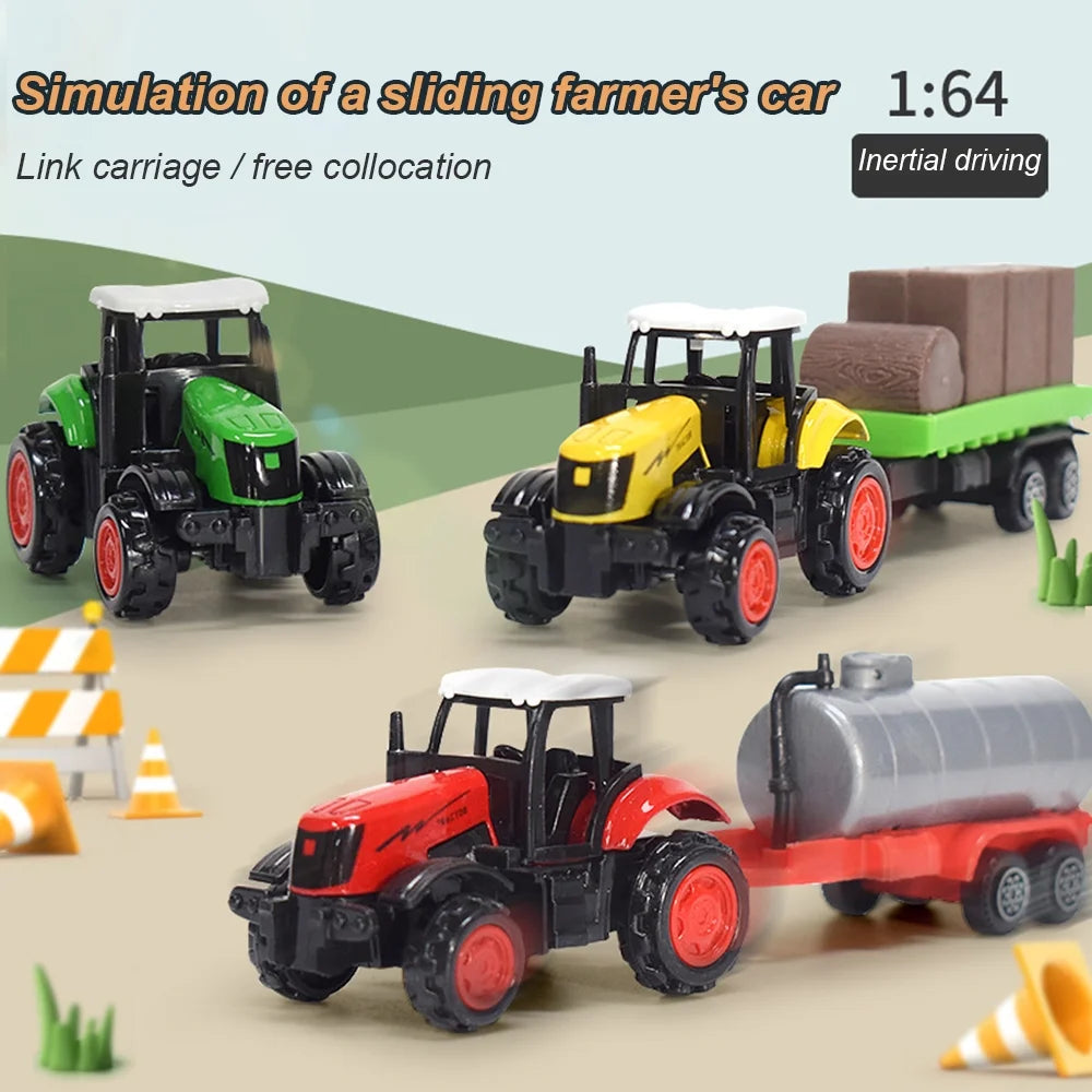 1:64 3PCS Die-Cast Metal Farm Tractors Truck and Trailers Set Toy G58919