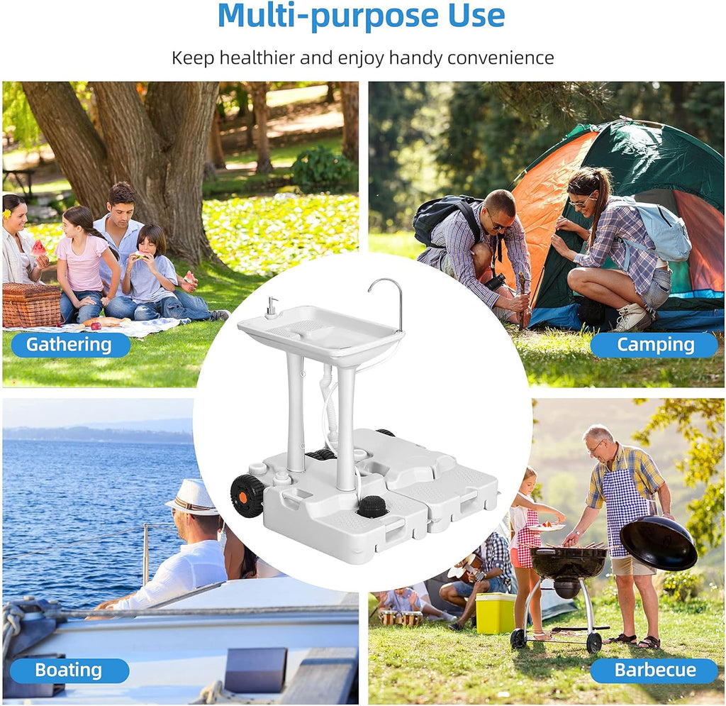 Portable Sink Camping 30 L with Rolling Wheels, Hand Washing Station with 30 L Sewage Tank U75335