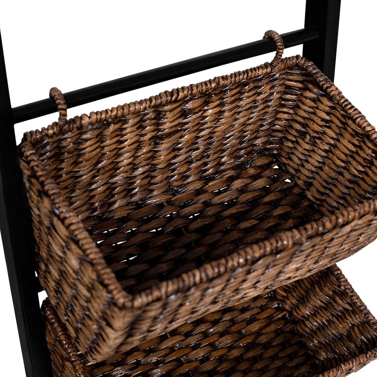 3-Tier Abaca Storage Organizer Shelf with Solid Wood Frame and 3 Baskets B4370