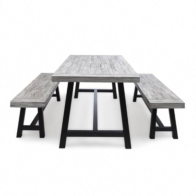 3 Piece Outdoor Acacia Wood Dining Set in Light Gray Z61930