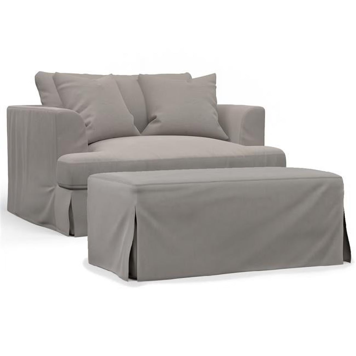 Gray Slipcovered Chair & A Half Sofa with Ottoman D658