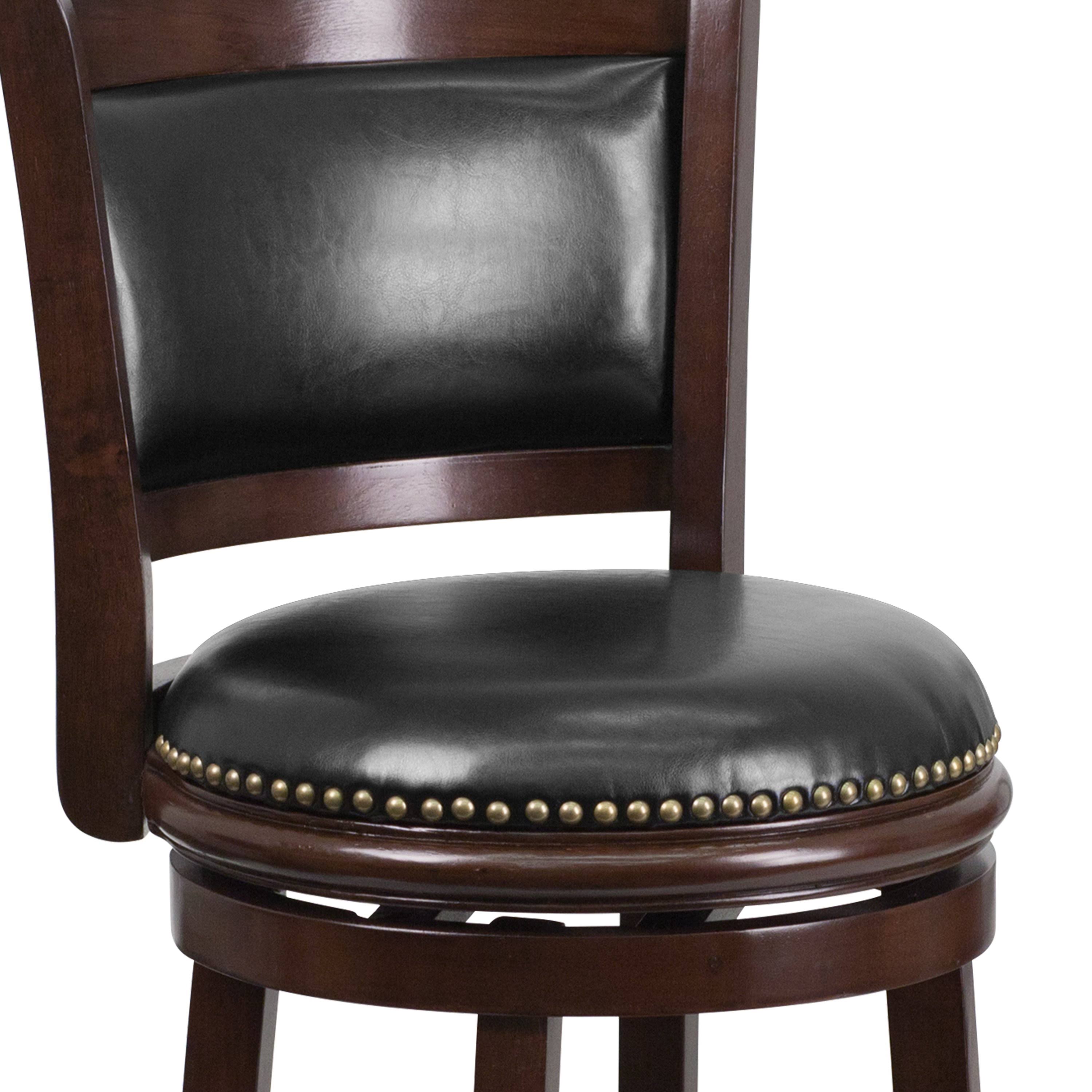 Cappuccino Wood Barstool with Black Leather Swivel Seat M288436