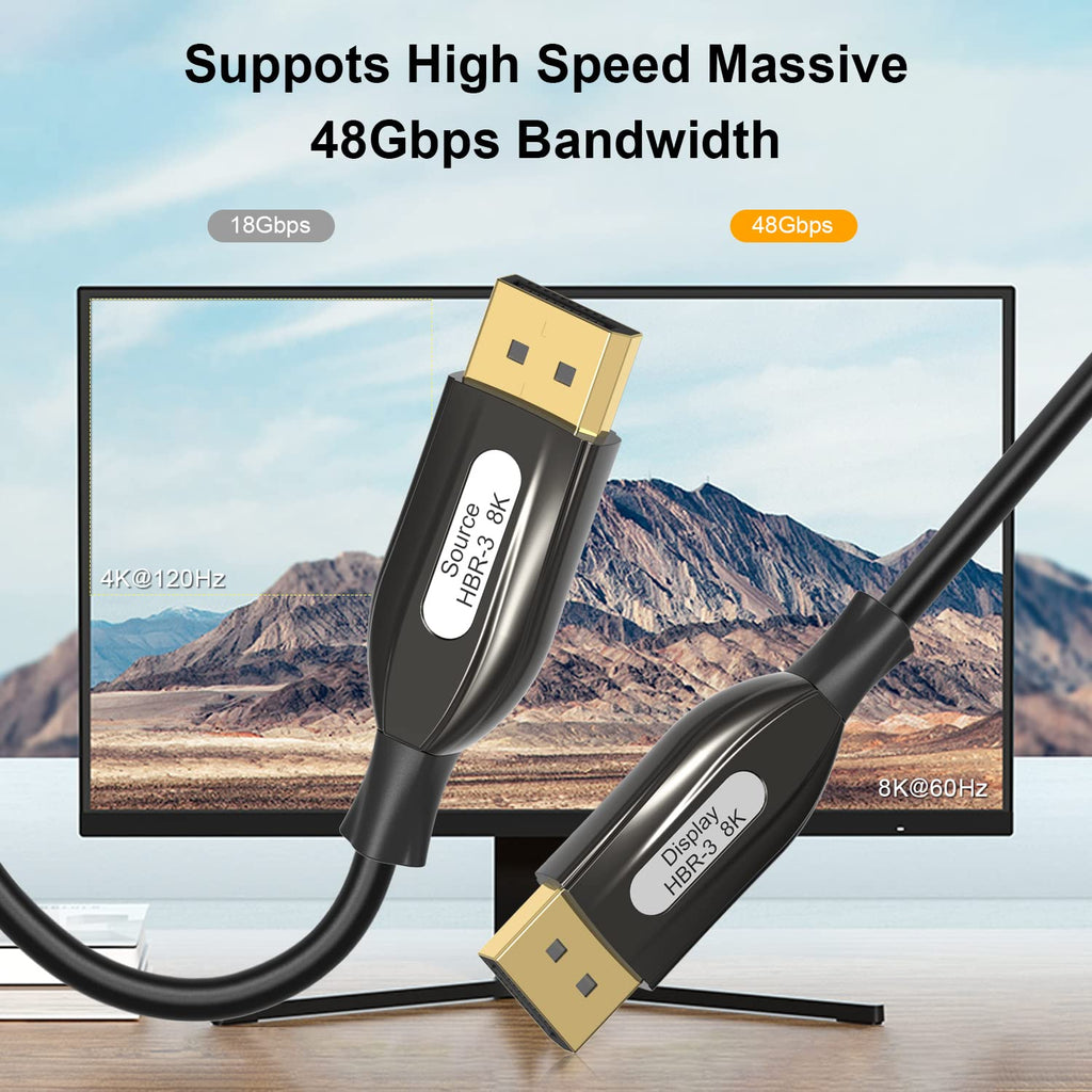 8K DisplayPort Fiber Optic Cable 33ft/10m, Braided A82475