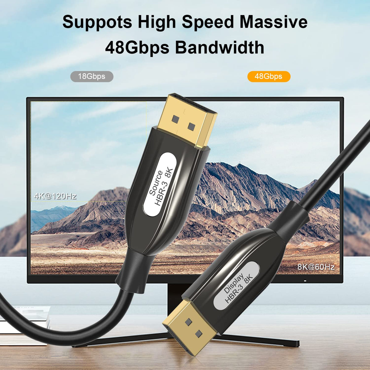 8K DisplayPort Fiber Optic Cable 33ft/10m, Braided A82475