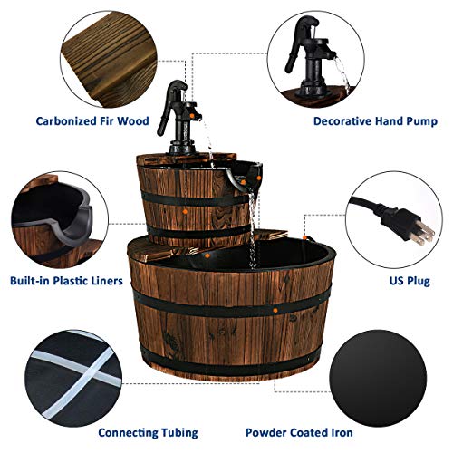 2-Tier Barrel Waterfall Fountain with Electric Pump G164003