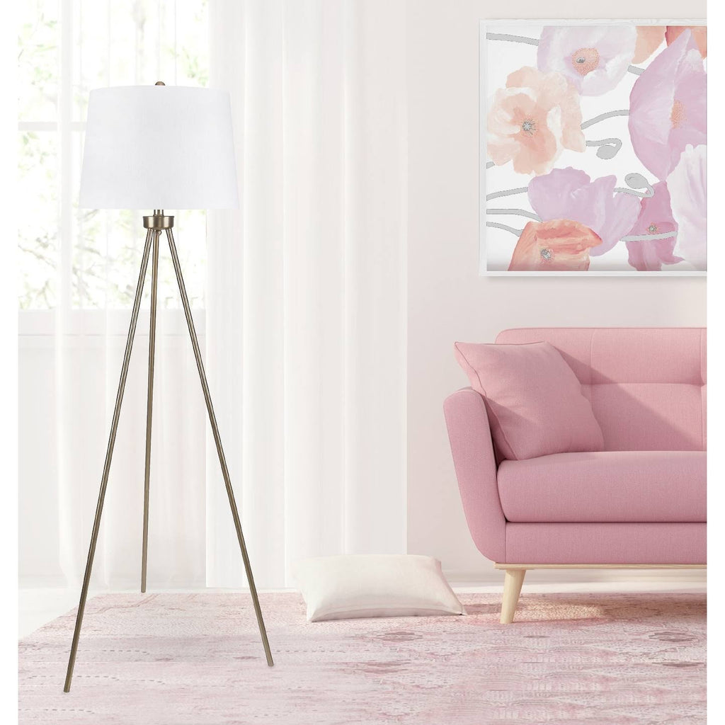 Plated Gold Floor Lamp with Natural Linen E4452