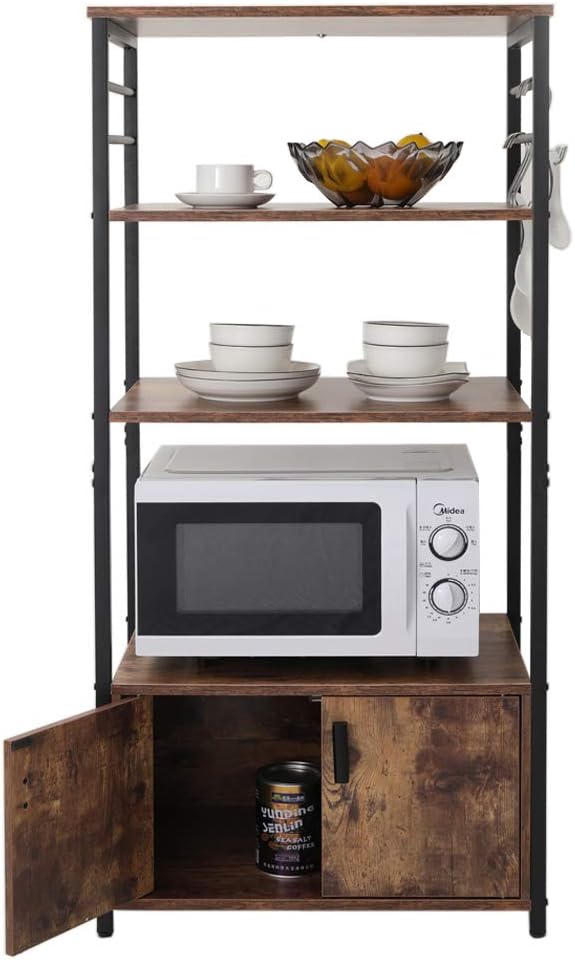 Rustic Brown 4 Tier Baker's Rack with 8 Hooks R925