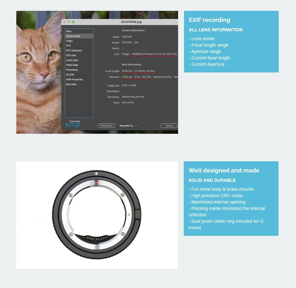 Auto Focus Lens Adapter for CAN0N EF EF-S Lens to Fuji GFX Camera J909