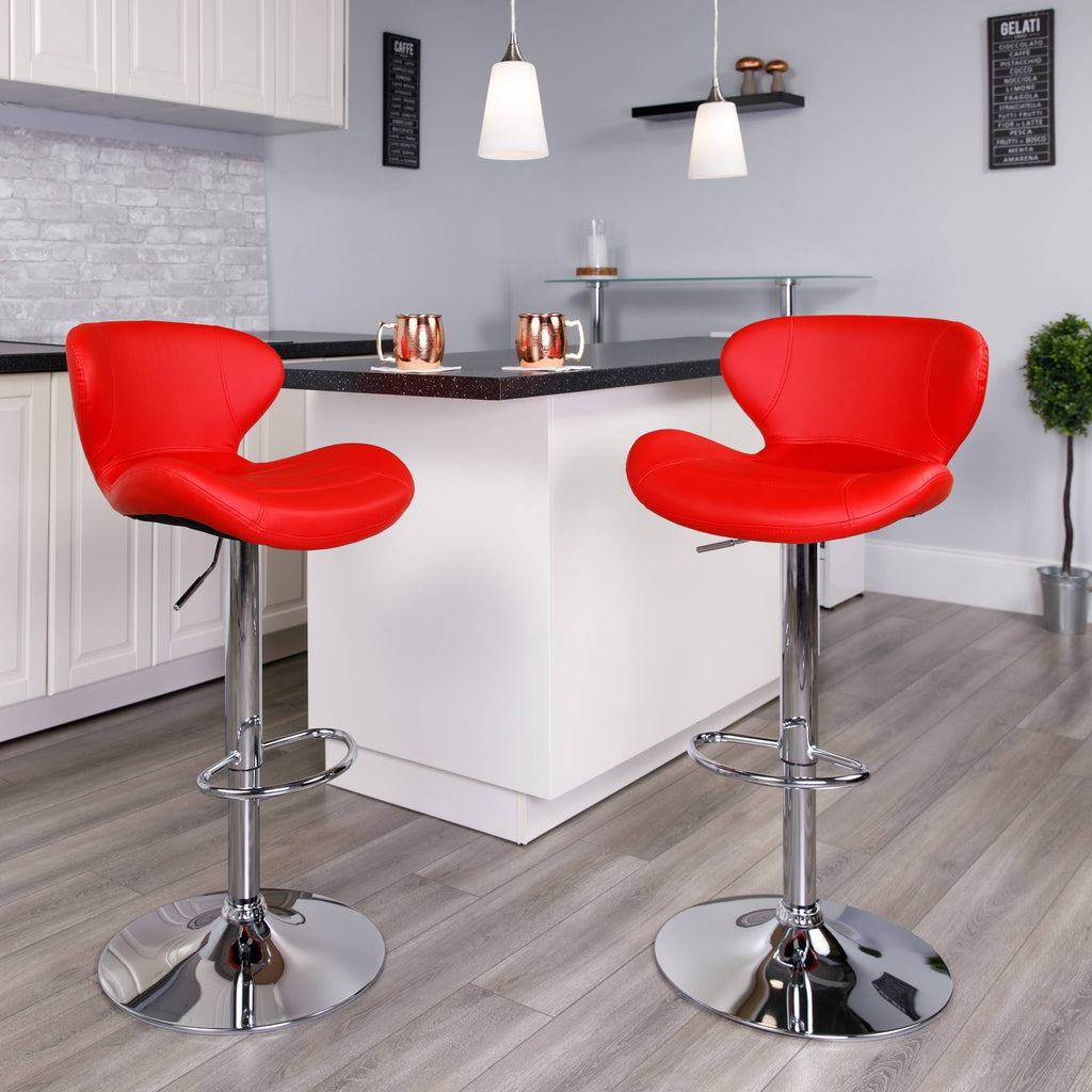 Red Adjustable Height Barstool with Curved Back and Chrome Base P685010