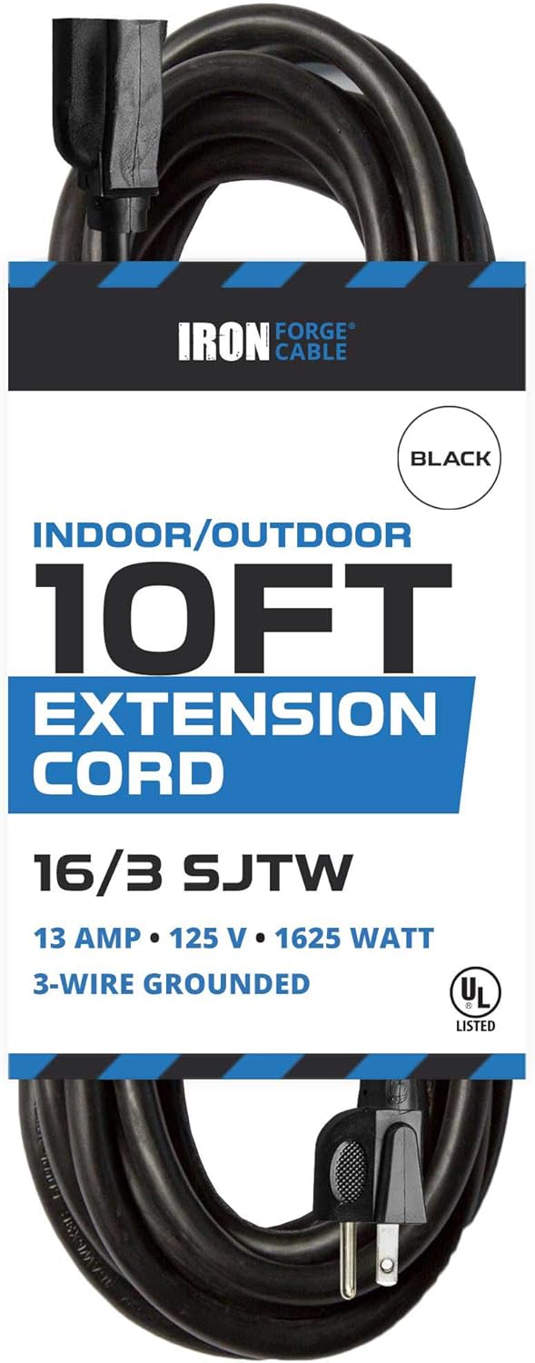 200 Ft 16/3 Black Outdoor Extension Cord with 3 Prong Grounded Plug T6512