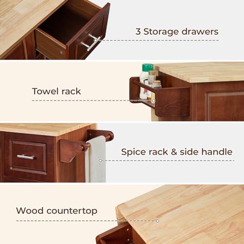 Black Rolling Kitchen Island with Storage and Drop Leaf D9267