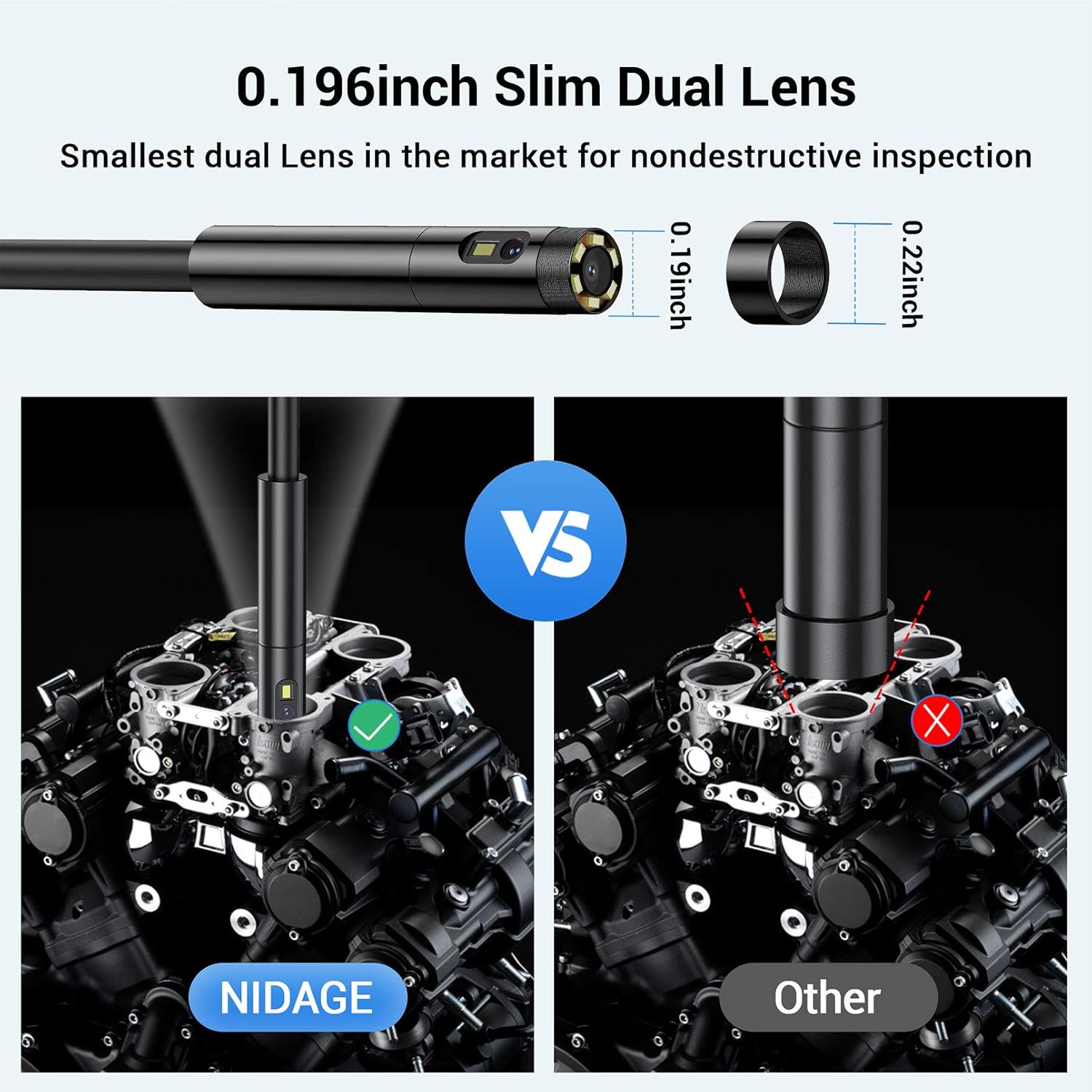 5.0mm Dual Lens Inspection Camera Endoscope with 5 1080P HD IPS Screen, 11.5ft Cable, IP67 Waterproof Borescope Q17403