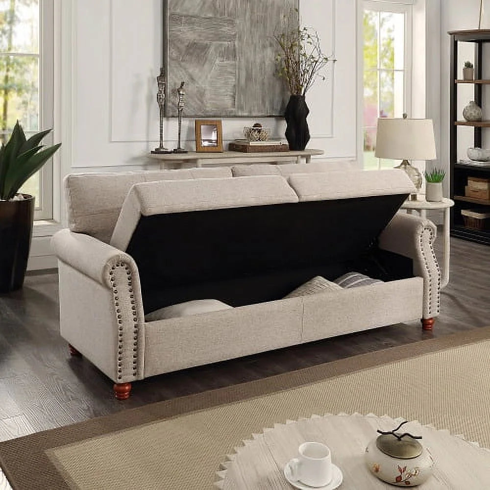 Linen Upholstered 2 Seater Couch with Storage G424