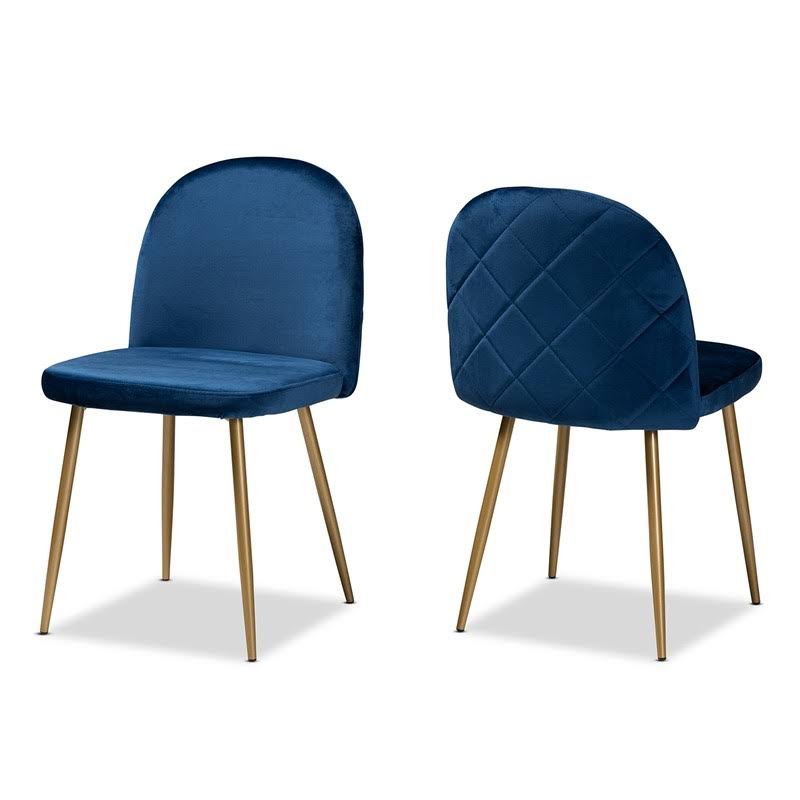 Navy Blue and Gold Metal 2-Piece Dining Chair Set F28525