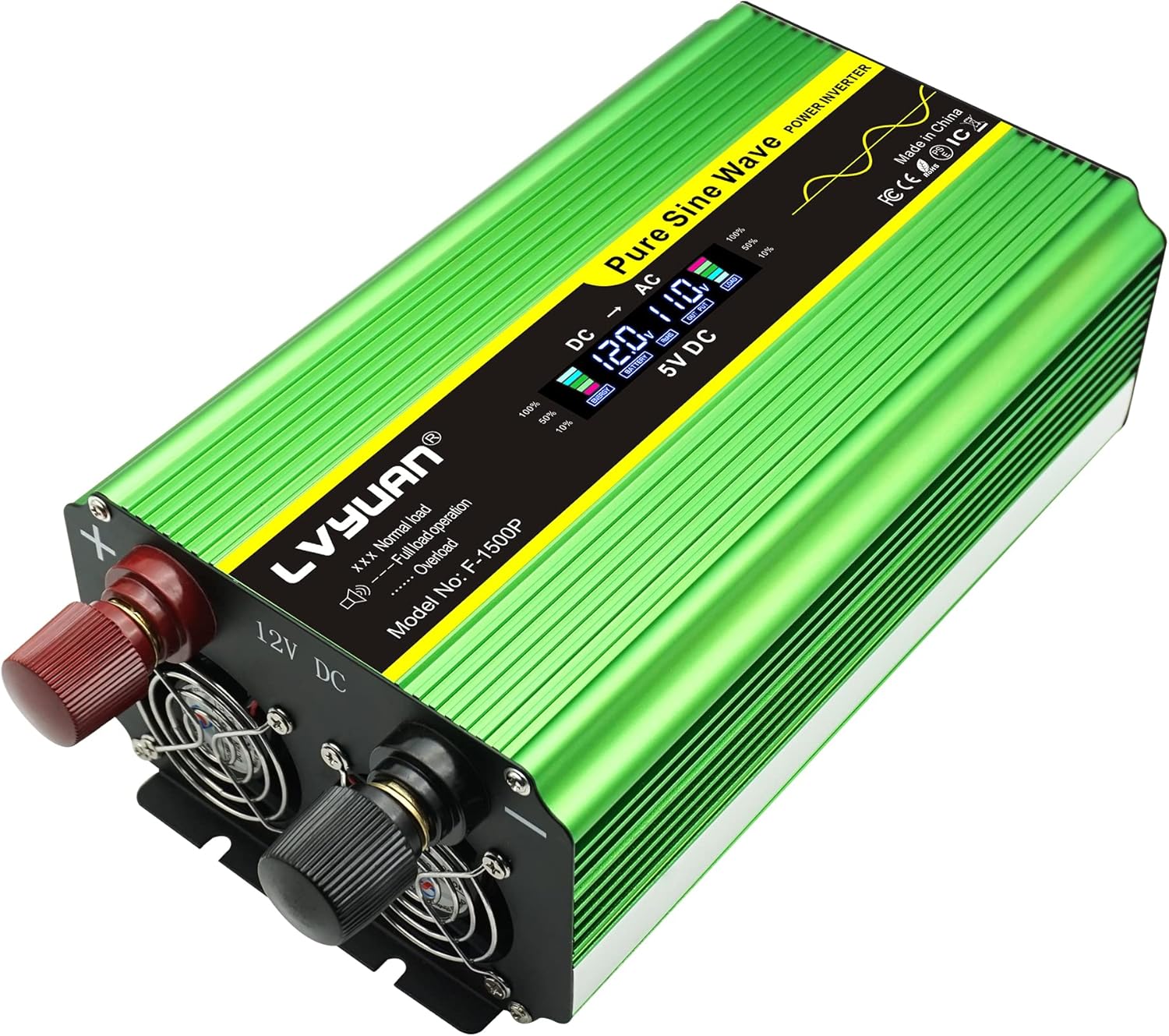 Pure Sine Wave Inverter 1600 Watts 12V to 110V DC to AC with Remote Controller LCD Display 4 AC Sockets 4 USB Ports R192118