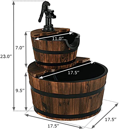 2-Tier Barrel Waterfall Fountain with Electric Pump G164003