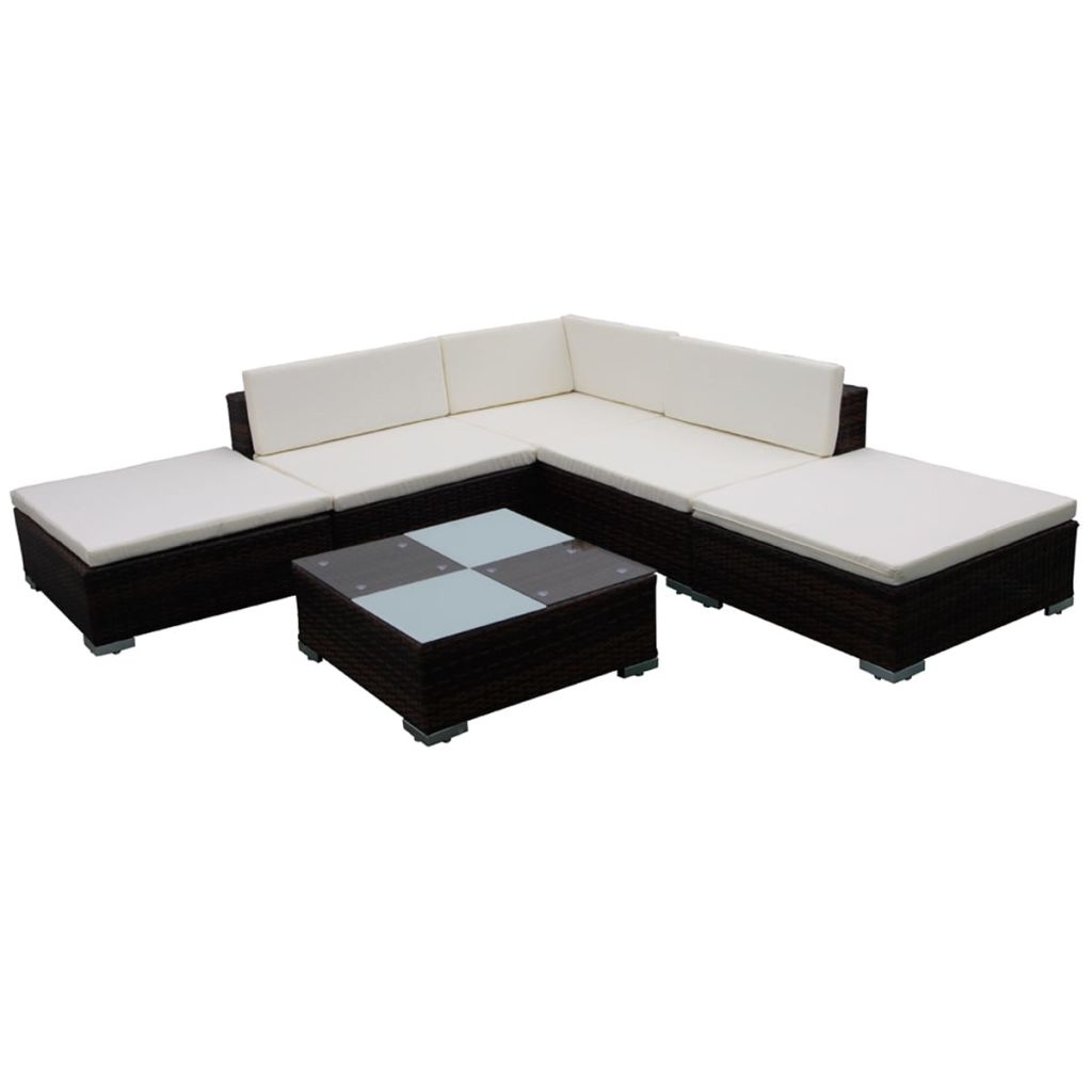 6 Pieces Poly Rattan Garden Lounge Set with 3 Sofas 2 Ottomans 1 Tea Table B523
