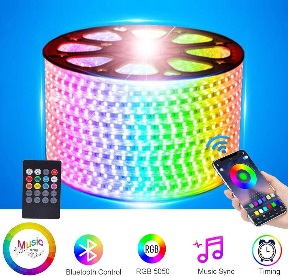 LED Strip Lights with Bluetooth Control RGB Waterproof Rope Light Strip (328ft/100m) R960