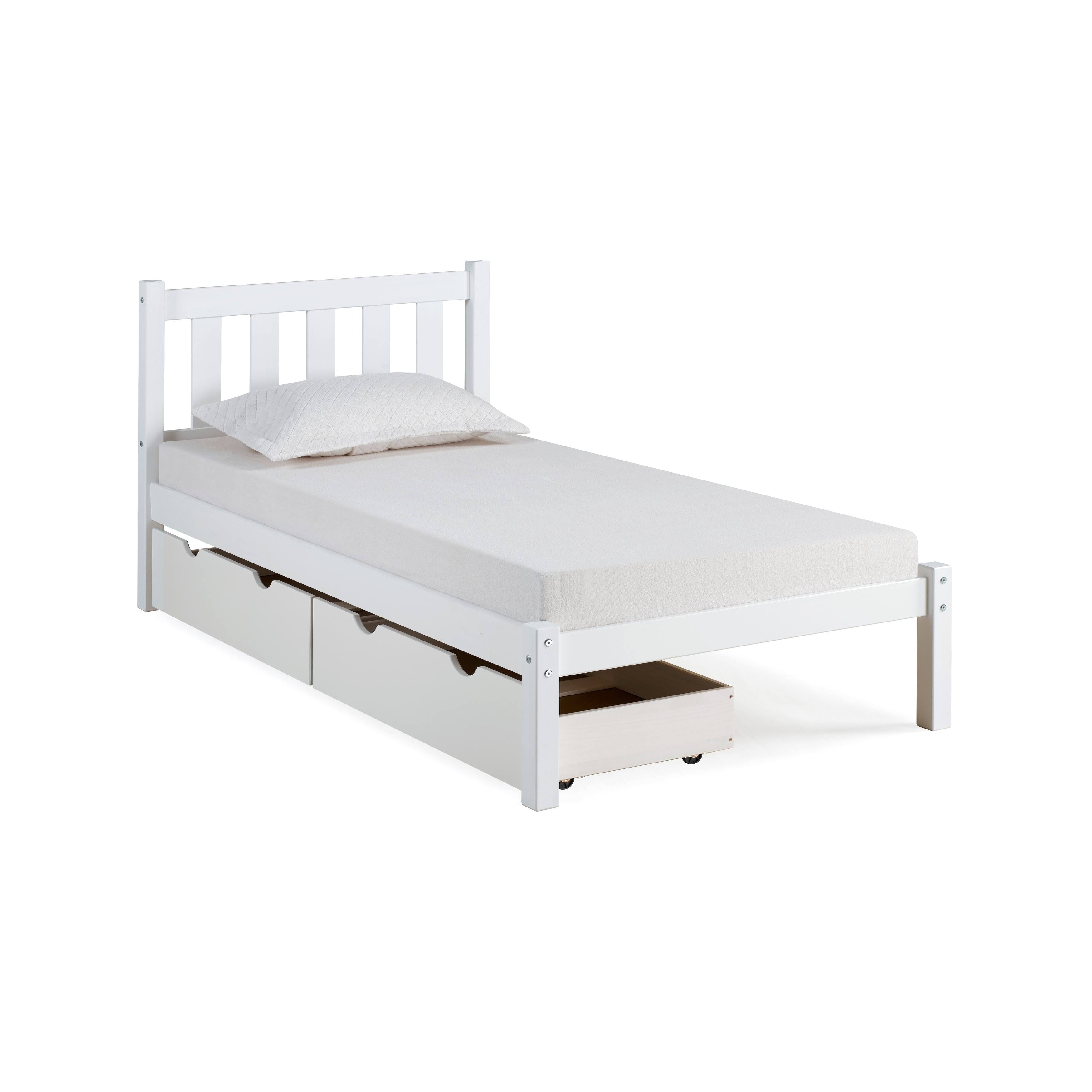 White Twin Bed with Storage Drawers R933