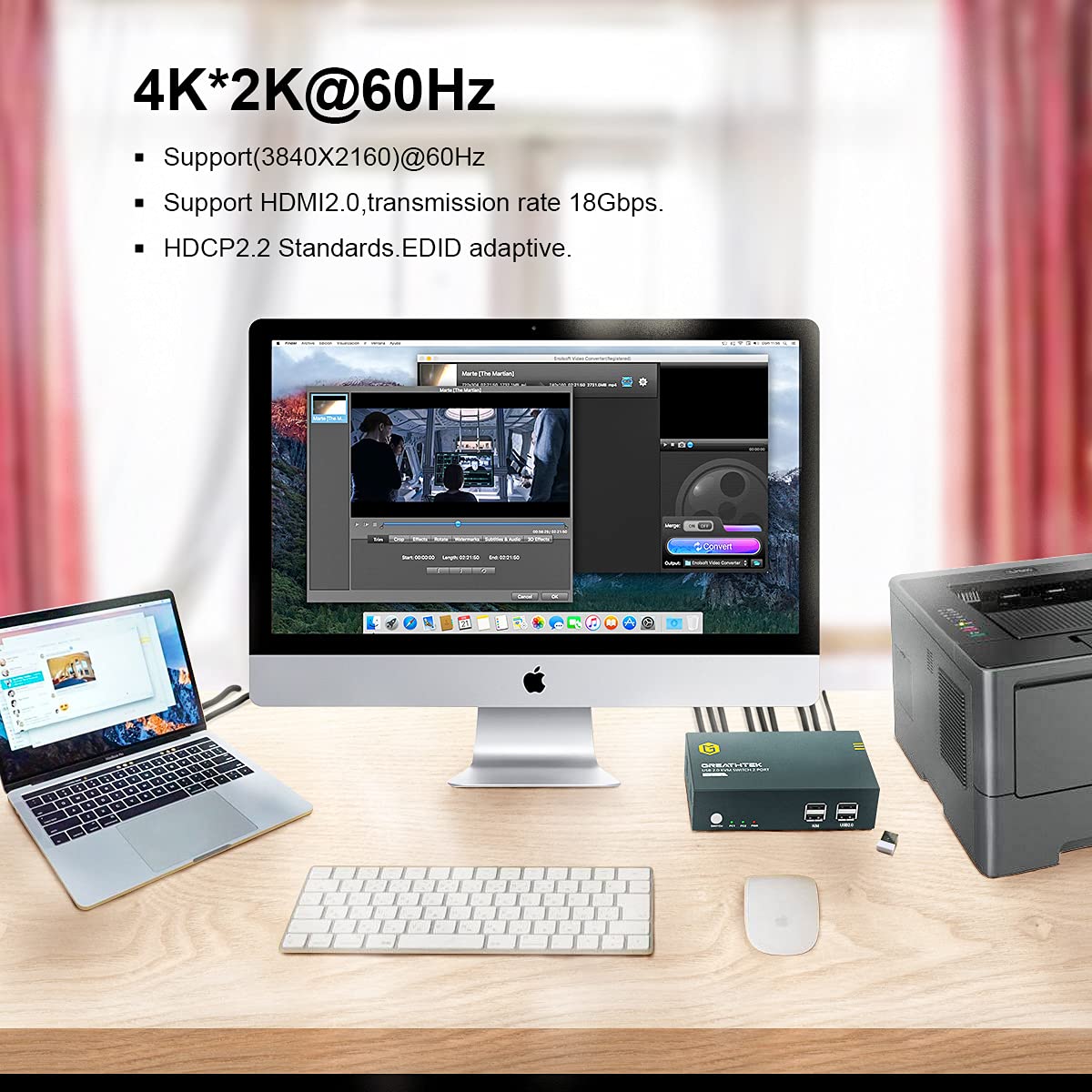 KVM Switch HDMI Dual Monitor 2 Port, UHD 4K@60Hz, with Cables I400989