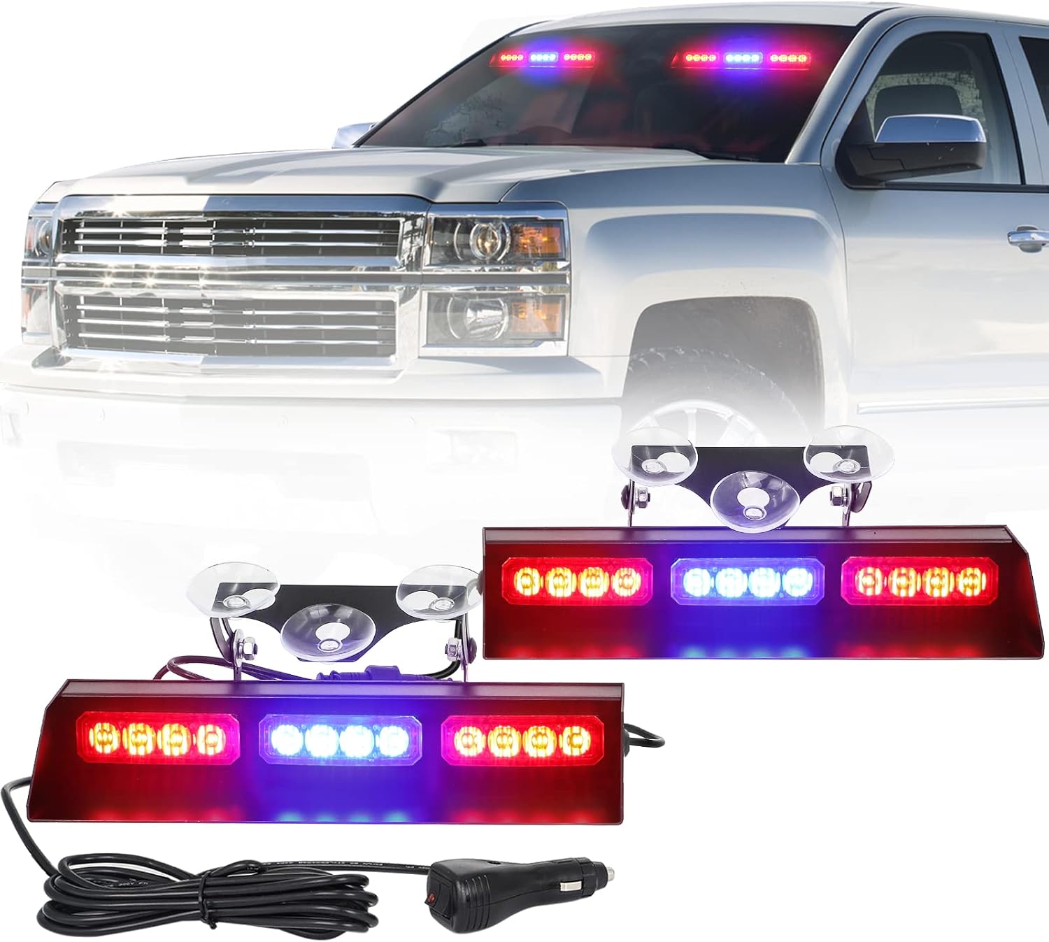 Emergency Strobe Dash Lights Bar, Red/Blue, 2x10", 24 LED, Pack of 2 T4896