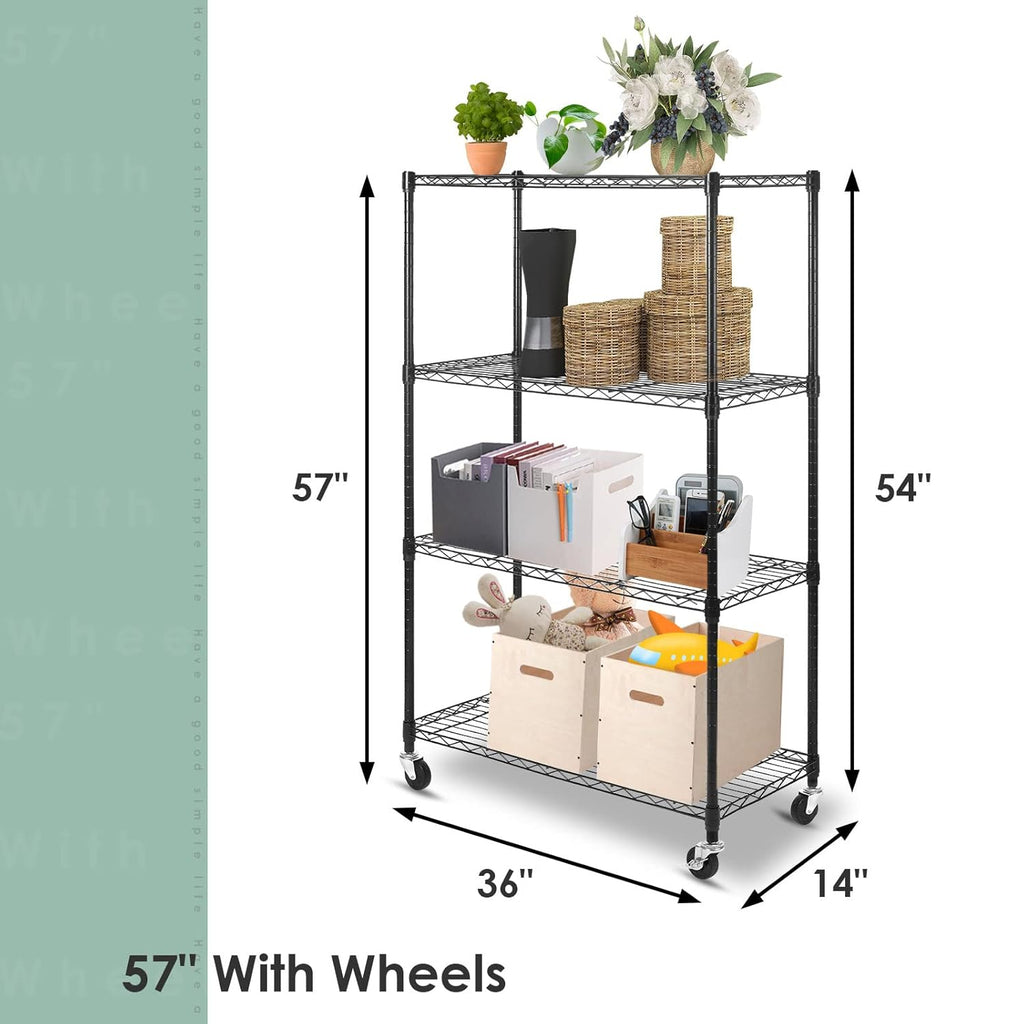 Black Adjustable Heavy Duty Metal Shelving Storage Rack on Wheels Casters G121578