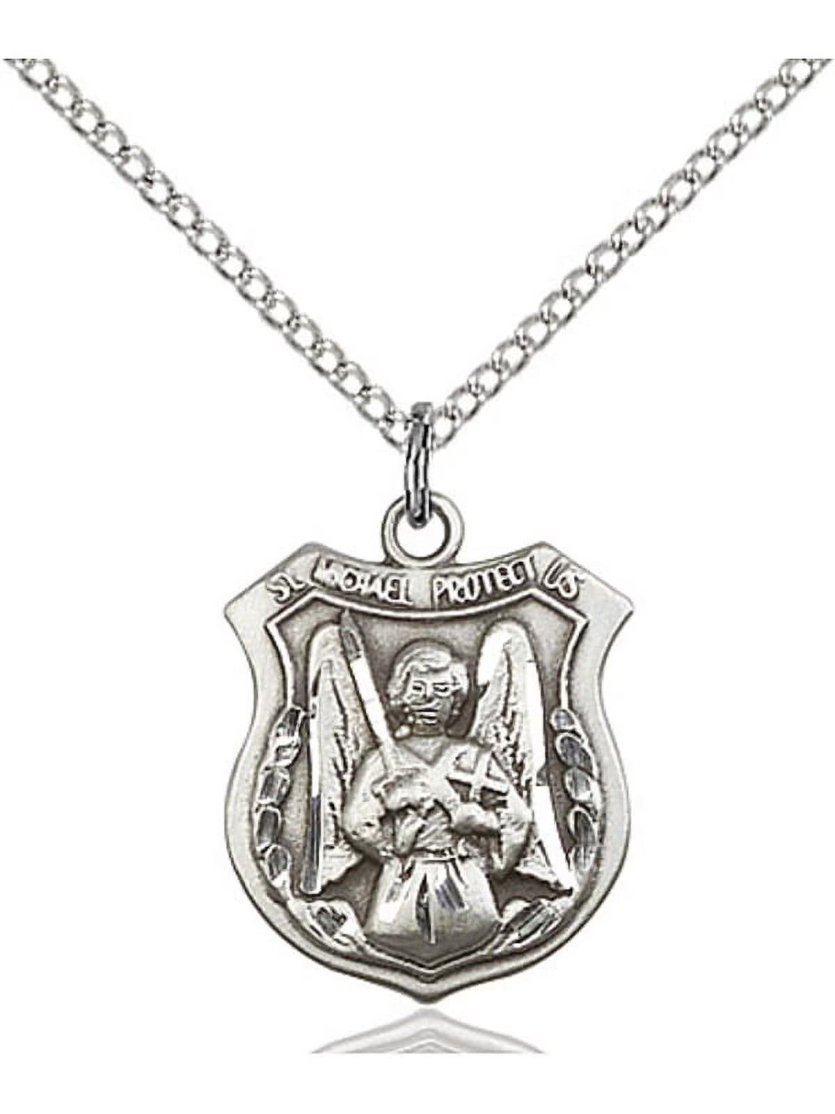Sterling Silver St. Michael the Archangel Pendant with Lite Curb Chain P779872