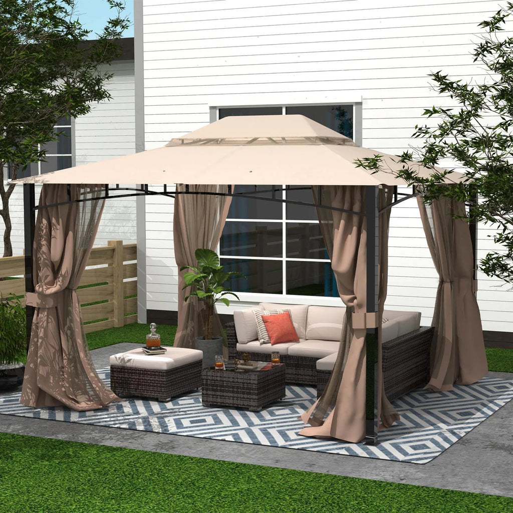 Sand Double Roof Patio Gazebo with Mosquito Netting U937