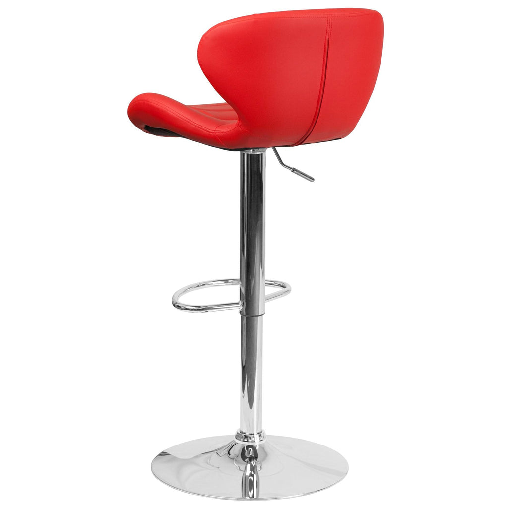 Red Adjustable Height Barstool with Curved Back and Chrome Base P685010