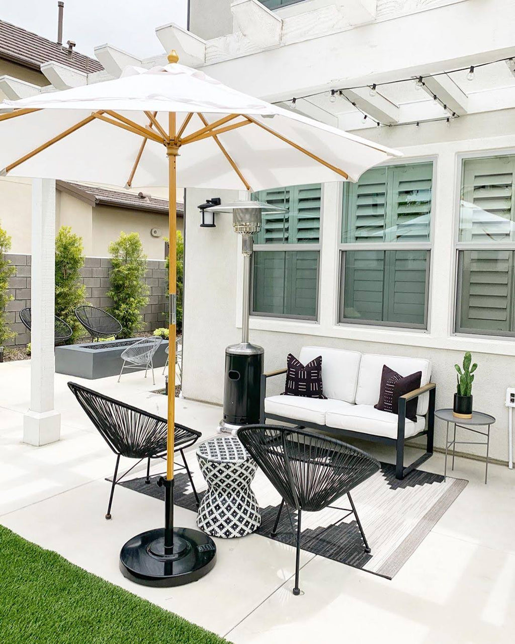 7.5 ft. Dark Wood Cafe Brass Sunbrella Umbrella V4448
