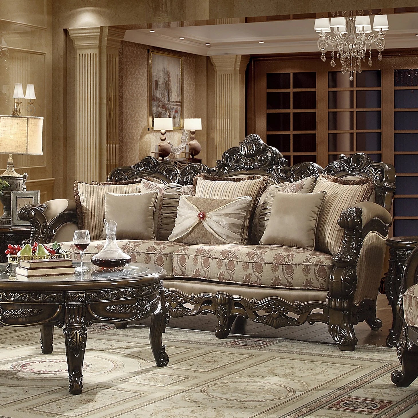 Carved Wood Sofa Set 3Pcs I565