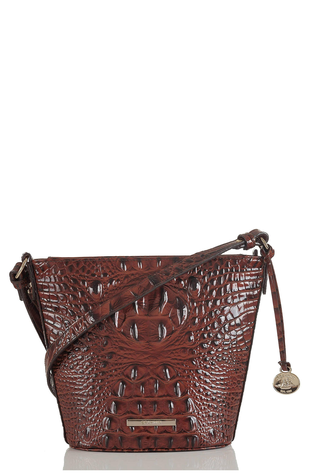 Pecan/Gold Embossed Leather Mini Crossbody P4492