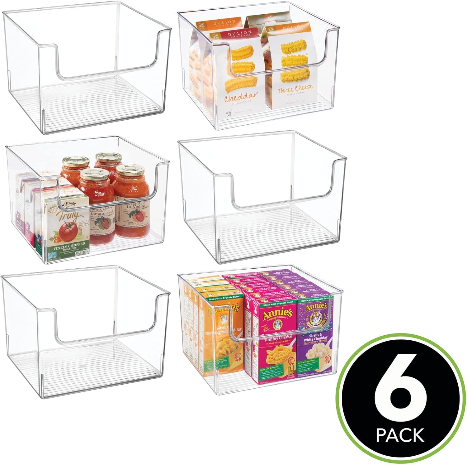 Clear Plastic Open Front Storage Organizer Bin Basket, 6 Pack M3108
